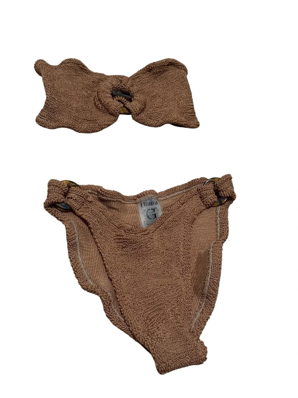 Hunza G Gloria Bikini Set in Metallic Cocoa Crinkle OS